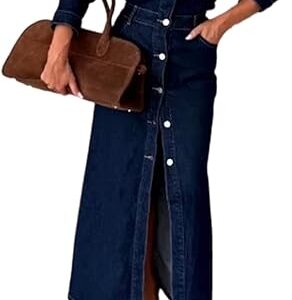 yoeasy Womens Button Down Denim Dress Fall Trendy Long Sleeve Bodycon Denim Maxi Dress Casual A Line Jean Dress