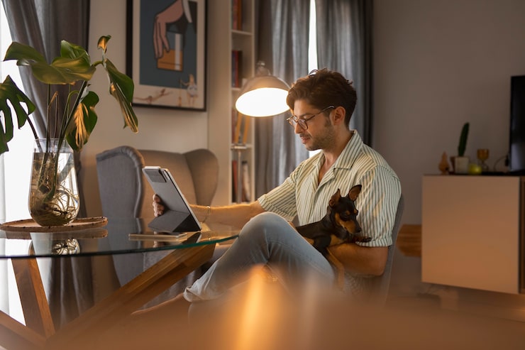 person-working-from-home-with-pet-dog_23-2149104766