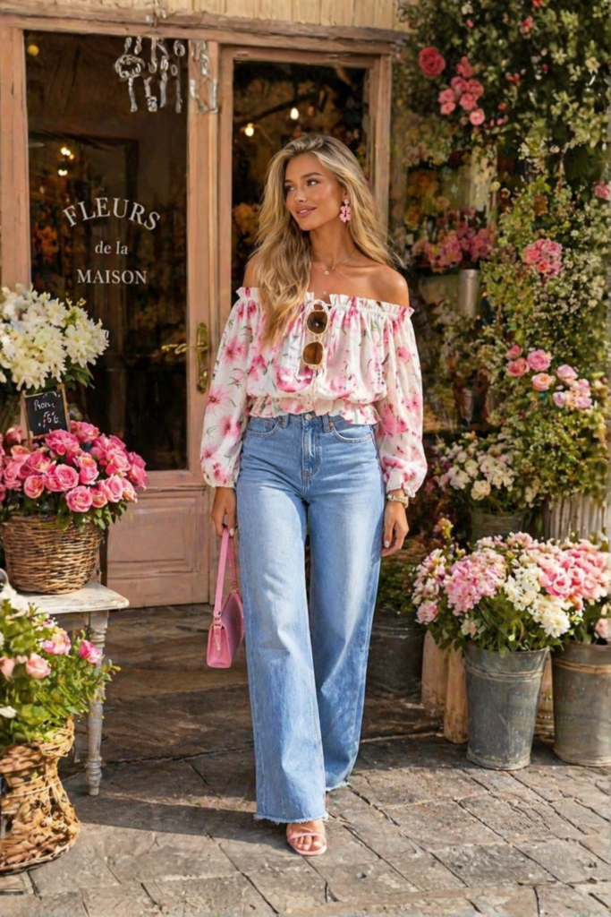 Floral Off Shoulder Top Summer Outfit